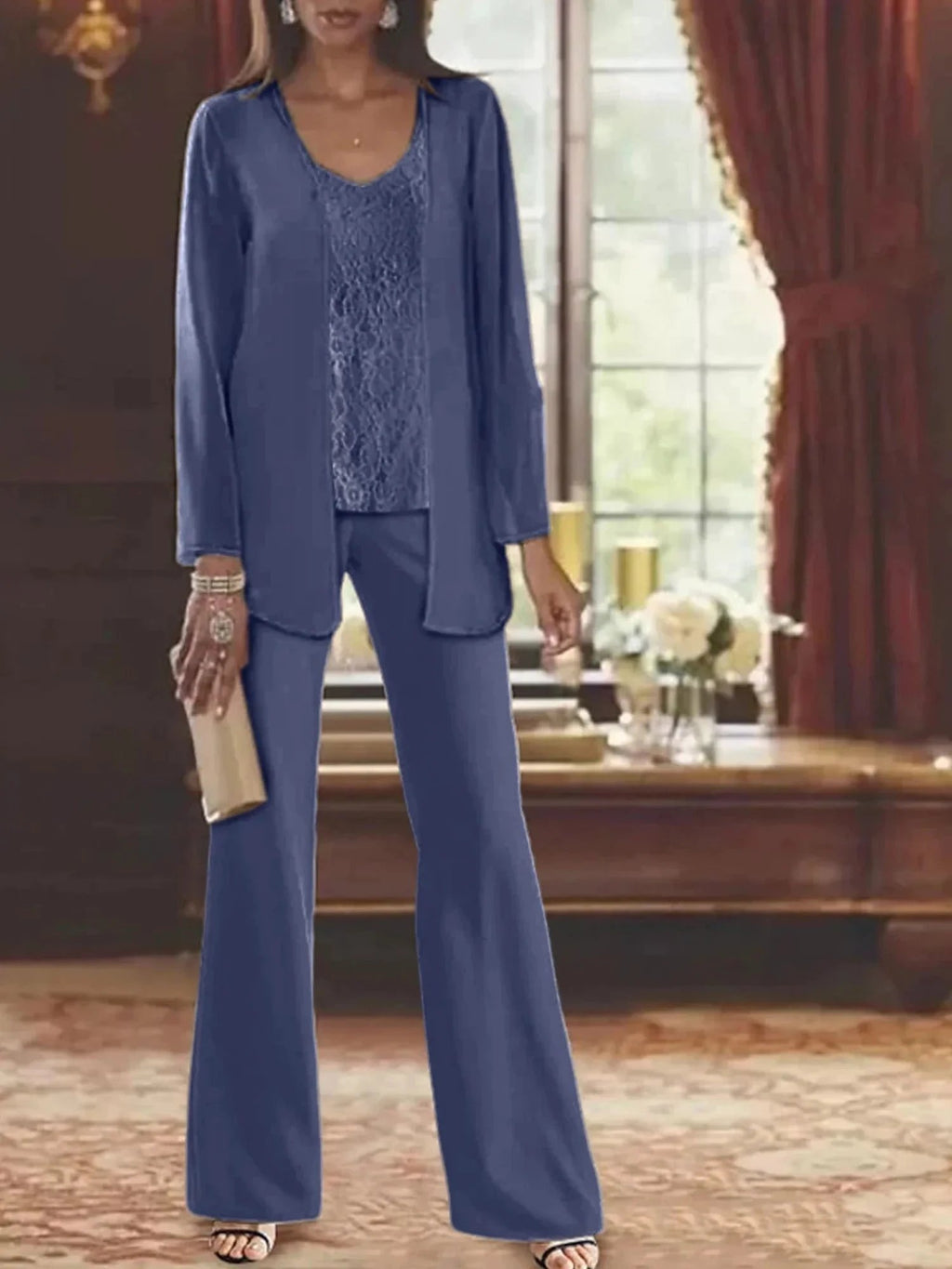 Chiffon Mother of the Bride Pantsuits with Jacket by Dreamylily