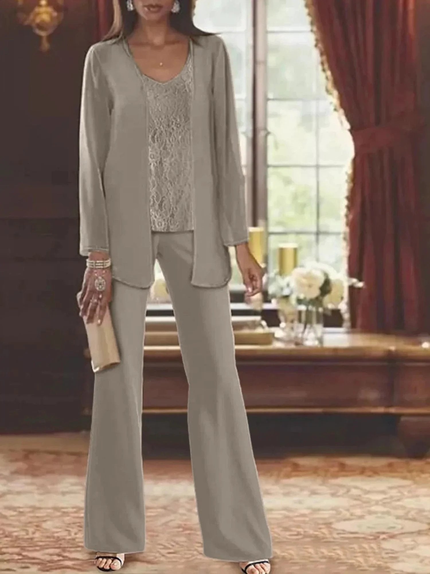 Chiffon Mother of the Bride Pantsuits with Jacket by Dreamylily