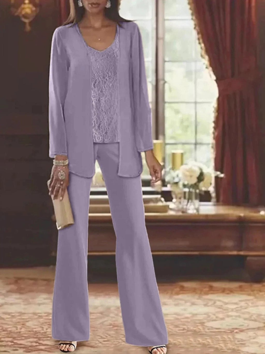 Chiffon Mother of the Bride Pantsuits with Jacket by Dreamylily