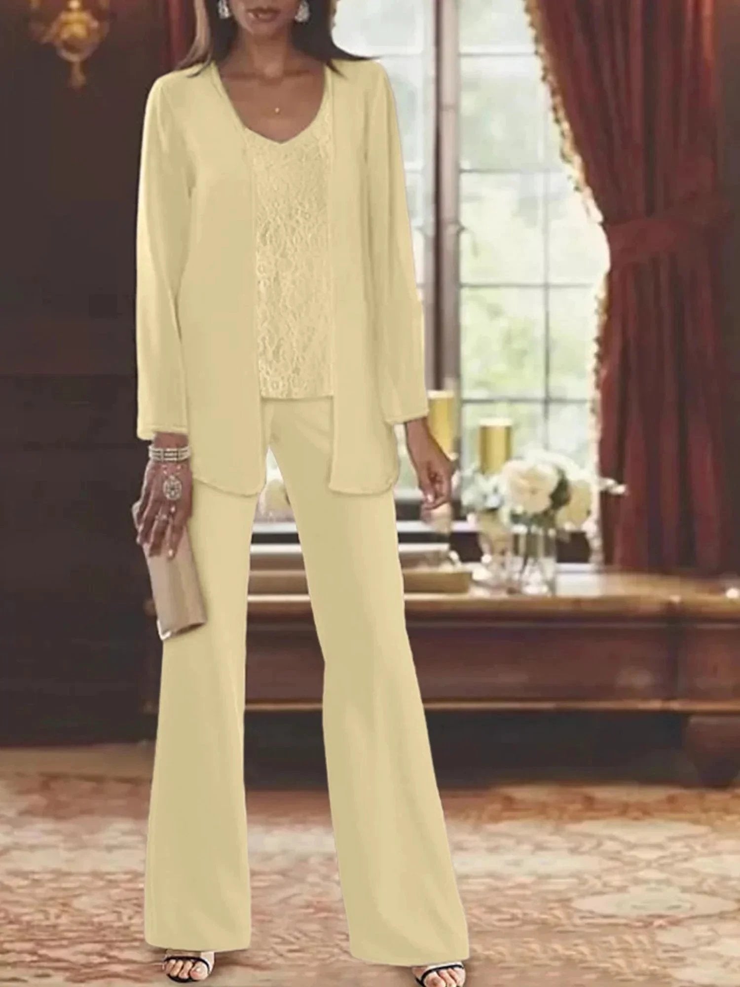 Chiffon Mother of the Bride Pantsuits with Jacket by Dreamylily