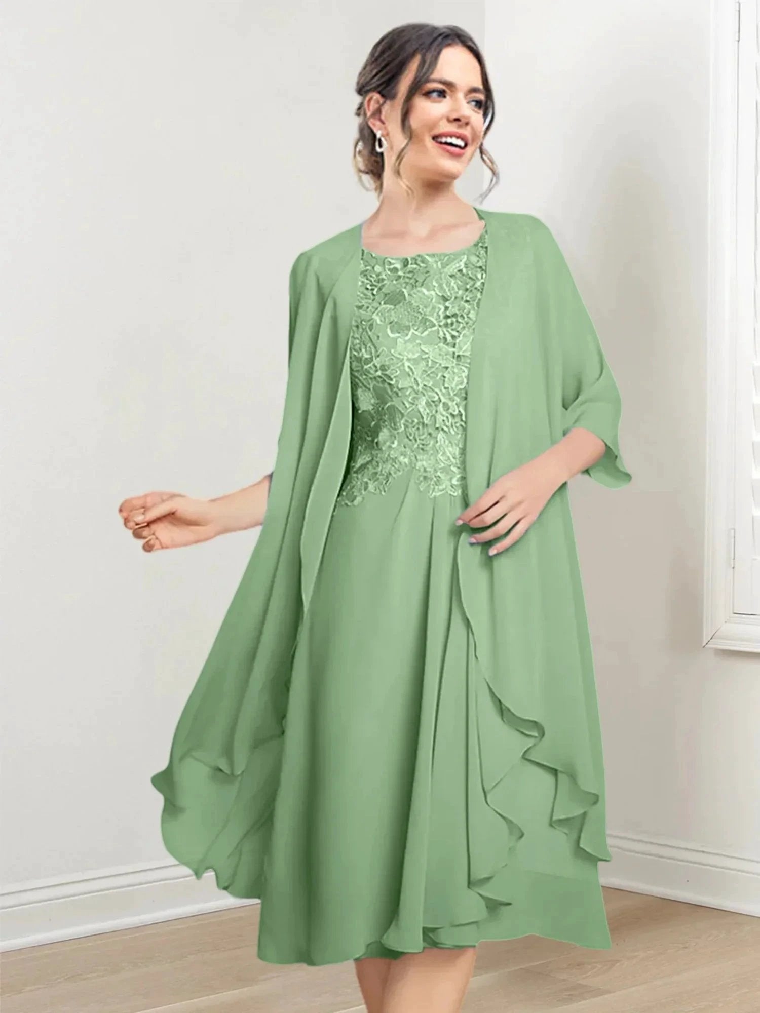 A-Line/Princess Scoop Knee-Length Mother of the Bride Dresses by Dreamylily