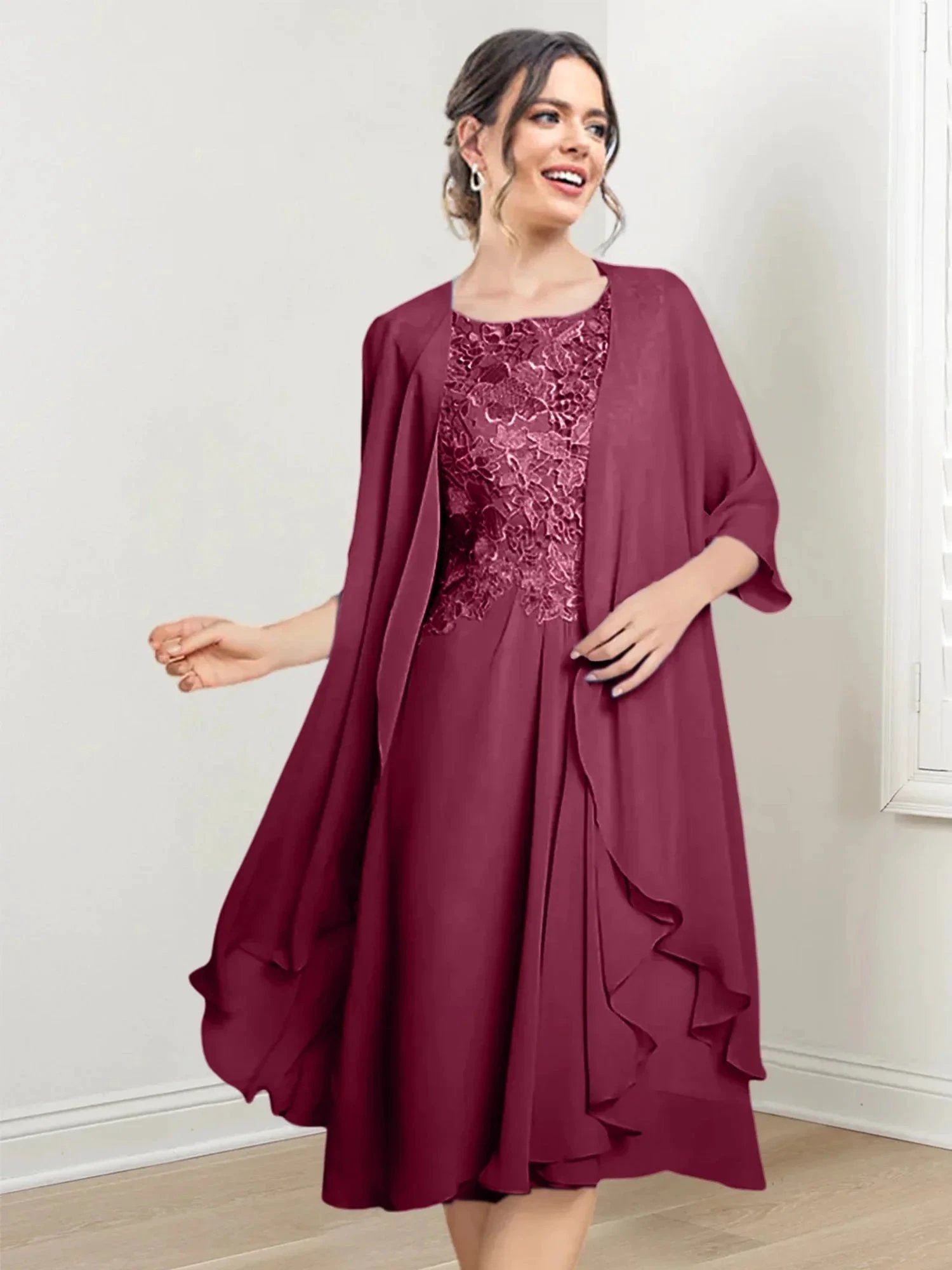 A-Line/Princess Scoop Knee-Length Mother of the Bride Dresses by Dreamylily