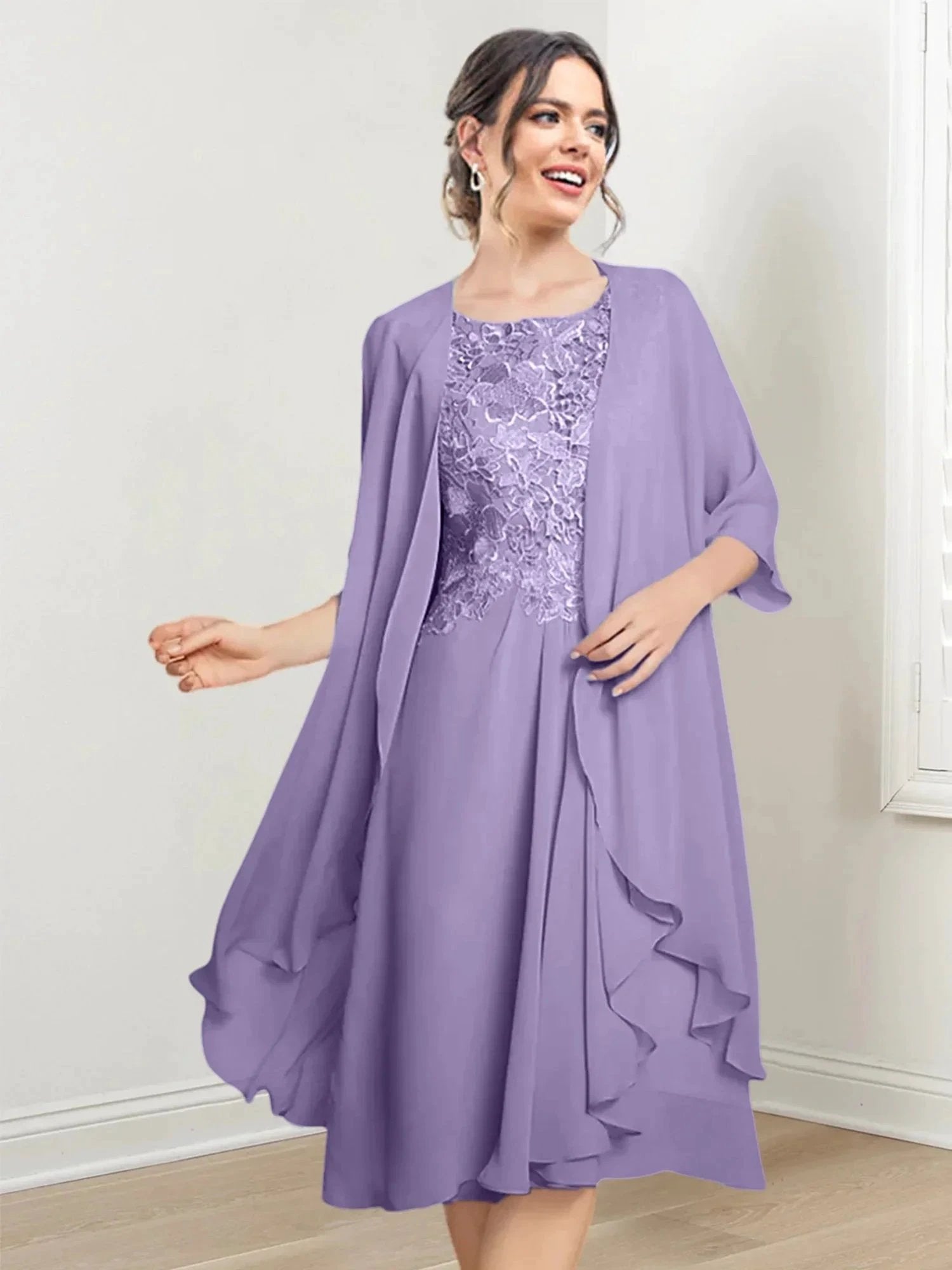 A-Line/Princess Scoop Knee-Length Mother of the Bride Dresses by Dreamylily