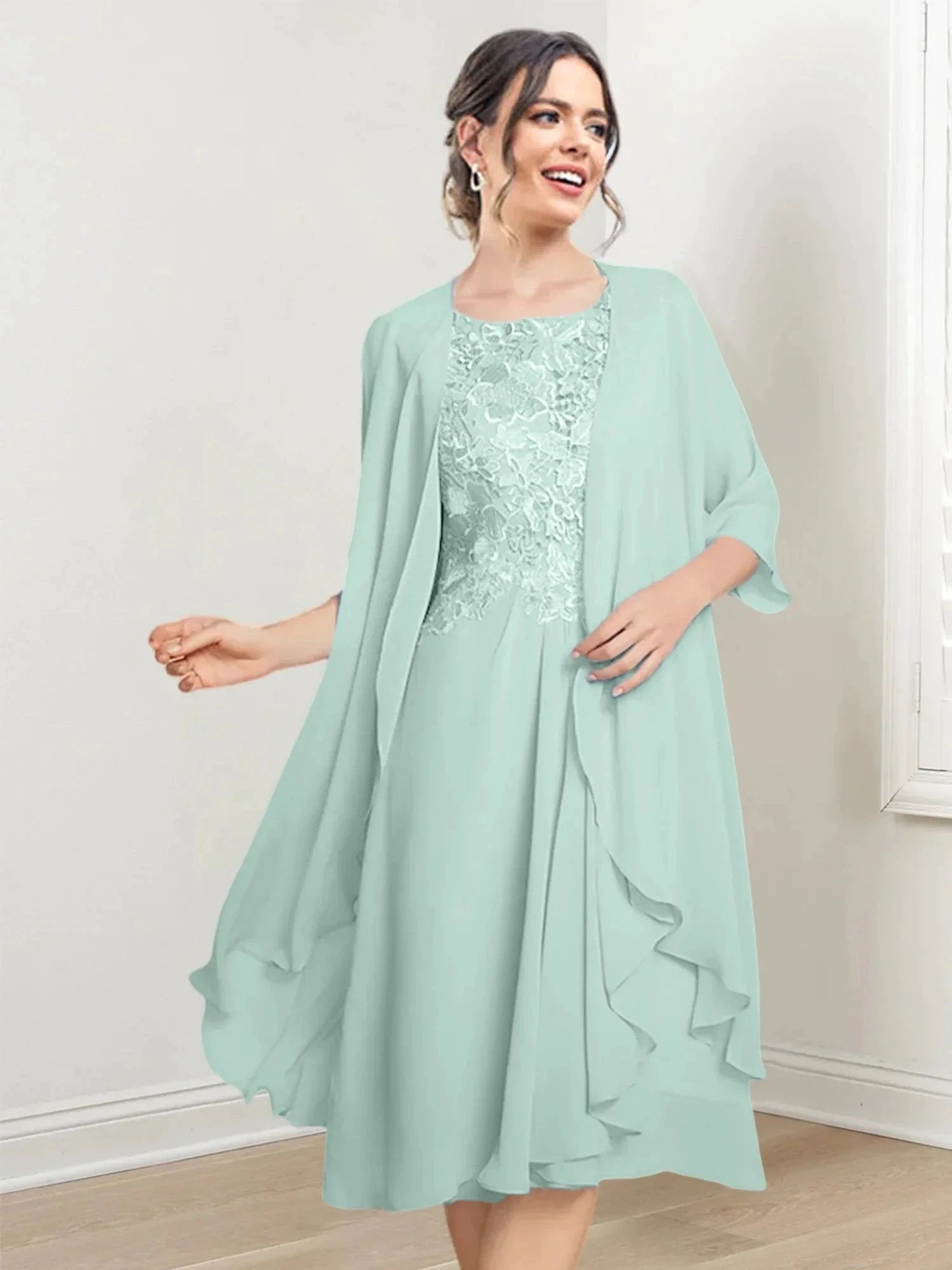 A-Line/Princess Scoop Knee-Length Mother of the Bride Dresses by Dreamylily