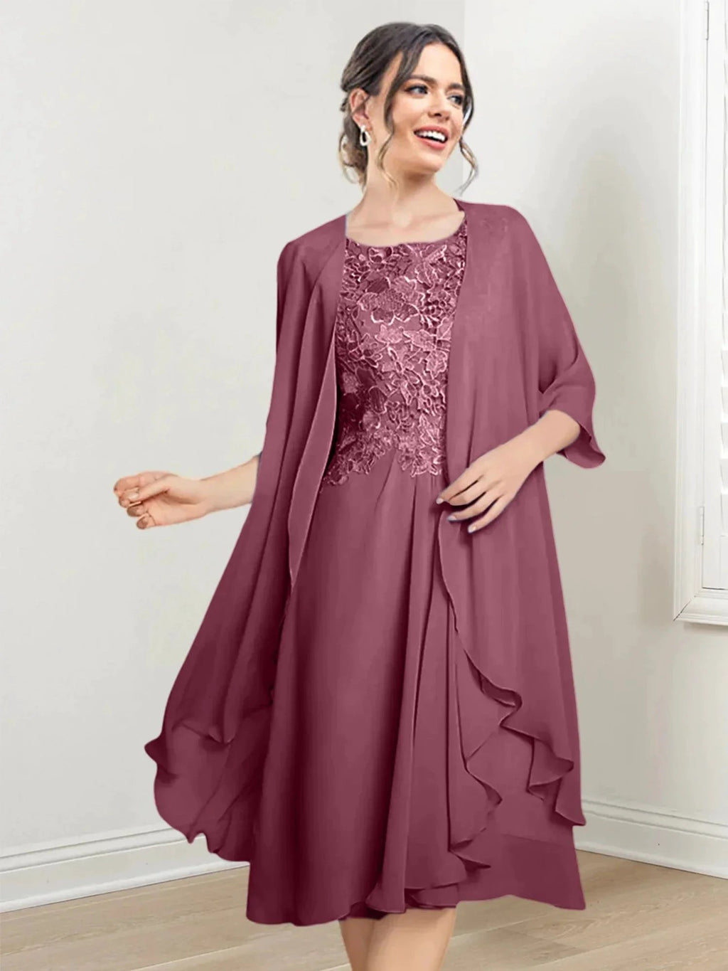 A-Line/Princess Scoop Knee-Length Mother of the Bride Dresses by Dreamylily