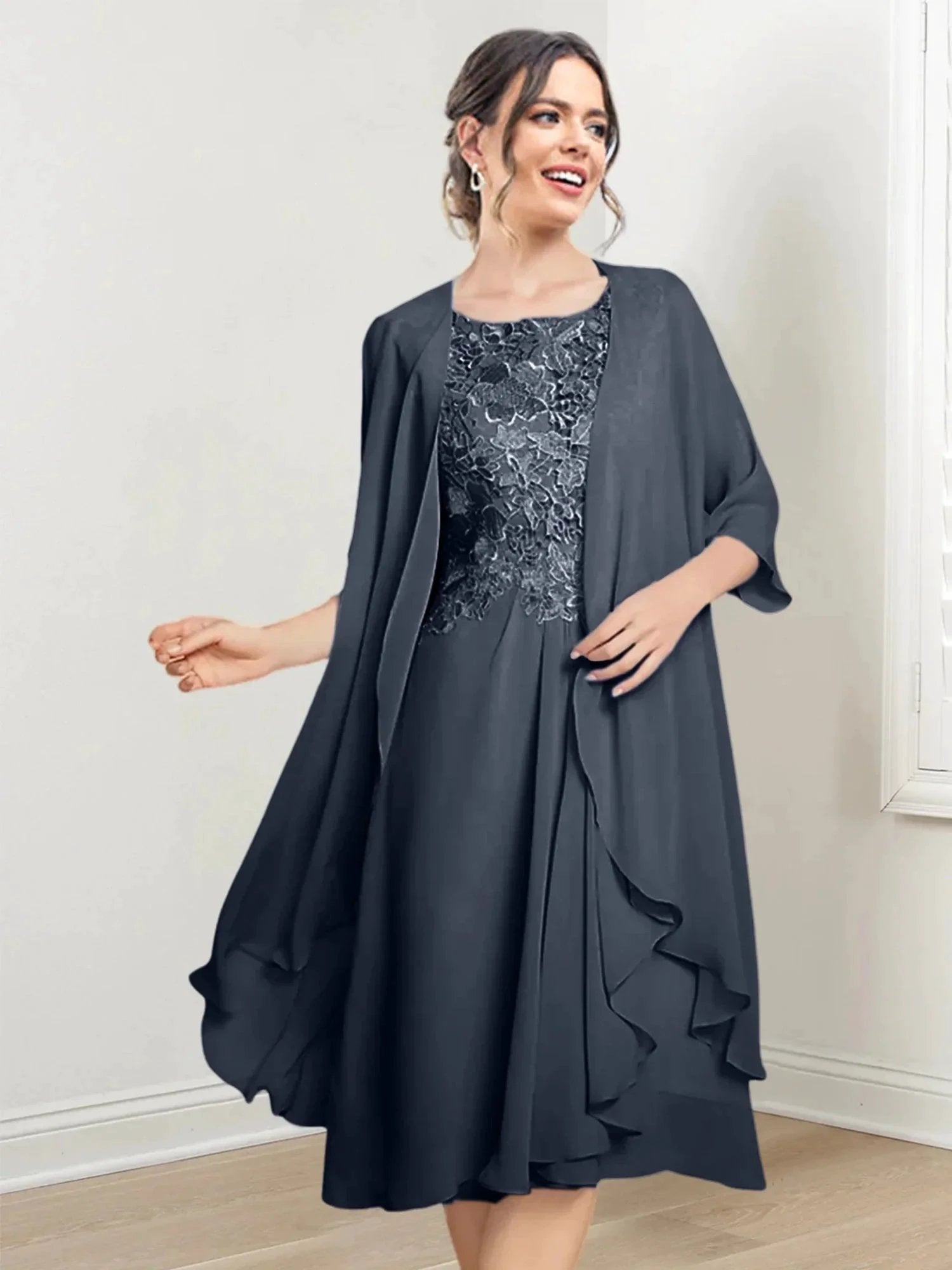 A-Line/Princess Scoop Knee-Length Mother of the Bride Dresses by Dreamylily