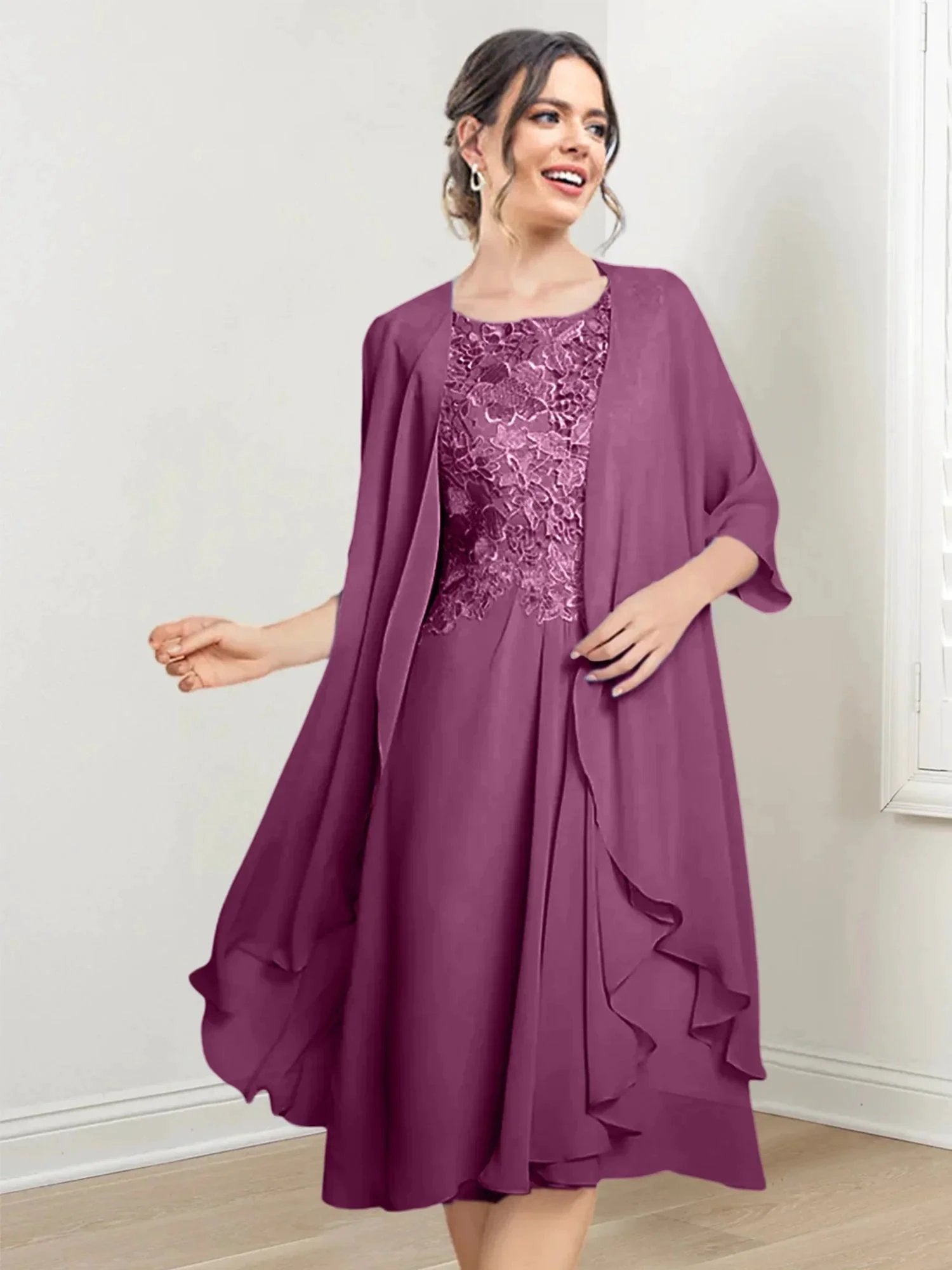 A-Line/Princess Scoop Knee-Length Mother of the Bride Dresses by Dreamylily