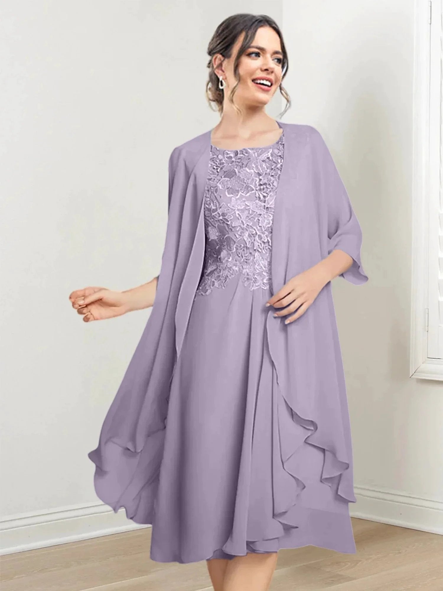 A-Line/Princess Scoop Knee-Length Mother of the Bride Dresses by Dreamylily