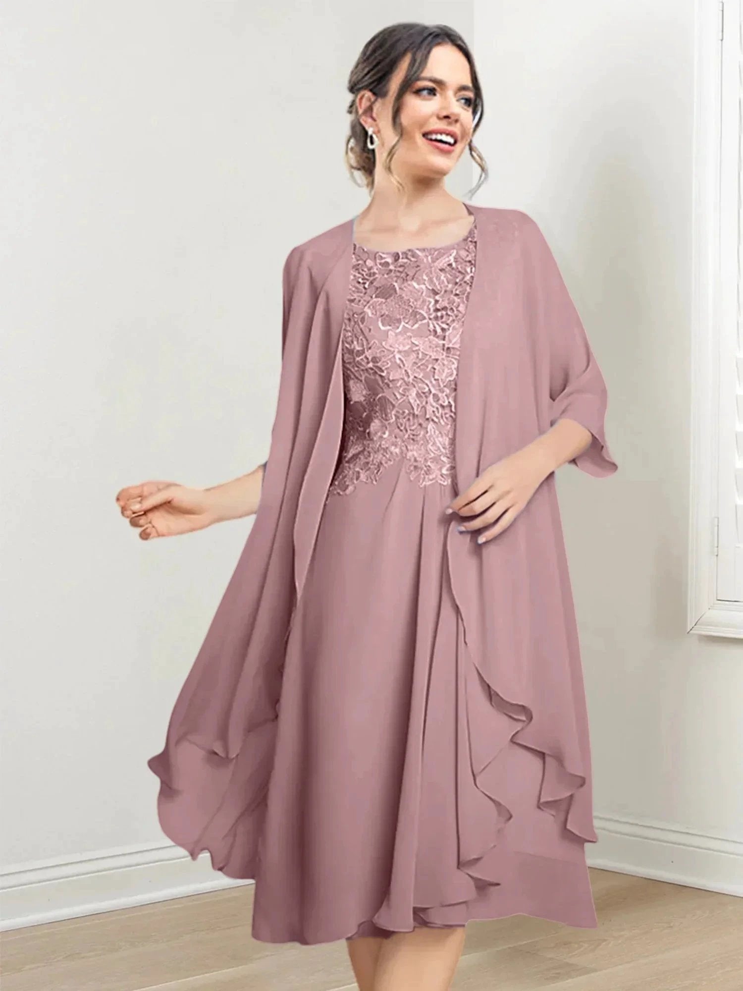 A-Line/Princess Scoop Knee-Length Mother of the Bride Dresses by Dreamylily