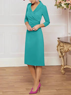Sheath/Column V-Neck Knee-Length Mother of the Bride Dresses by Dreamylily