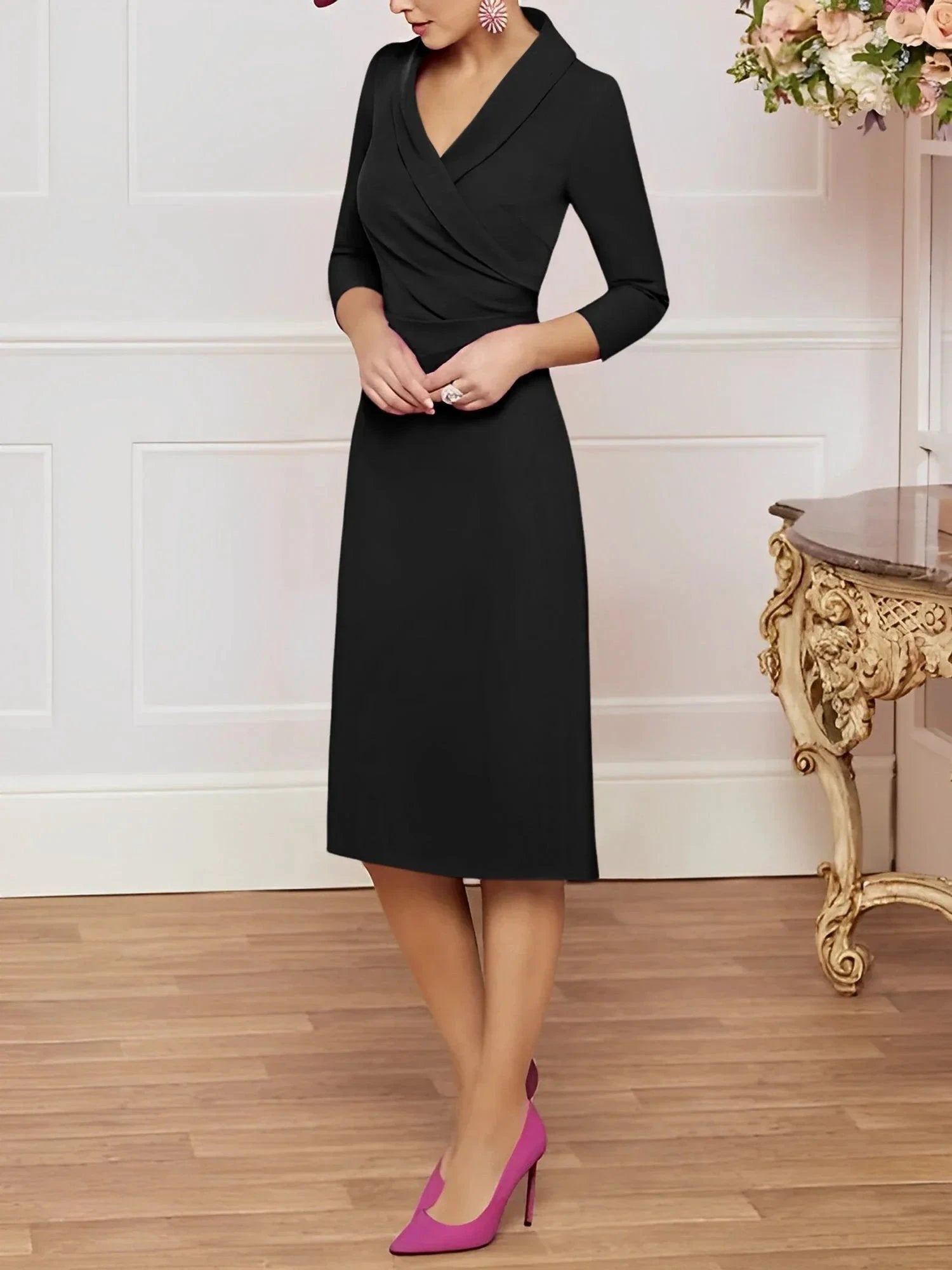 Sheath/Column V-Neck Knee-Length Mother of the Bride Dresses by Dreamylily