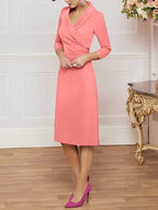 Sheath/Column V-Neck Knee-Length Mother of the Bride Dresses by Dreamylily