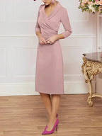 Sheath/Column V-Neck Knee-Length Mother of the Bride Dresses by Dreamylily