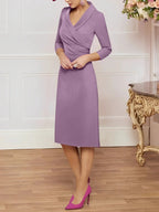 Sheath/Column V-Neck Knee-Length Mother of the Bride Dresses by Dreamylily