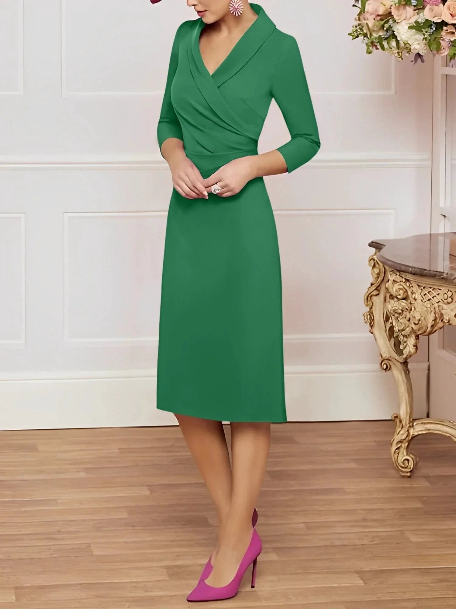 Sheath/Column V-Neck Knee-Length Mother of the Bride Dresses by Dreamylily