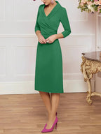 Sheath/Column V-Neck Knee-Length Mother of the Bride Dresses by Dreamylily