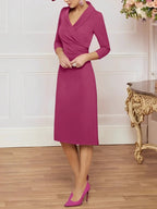 Sheath/Column V-Neck Knee-Length Mother of the Bride Dresses by Dreamylily