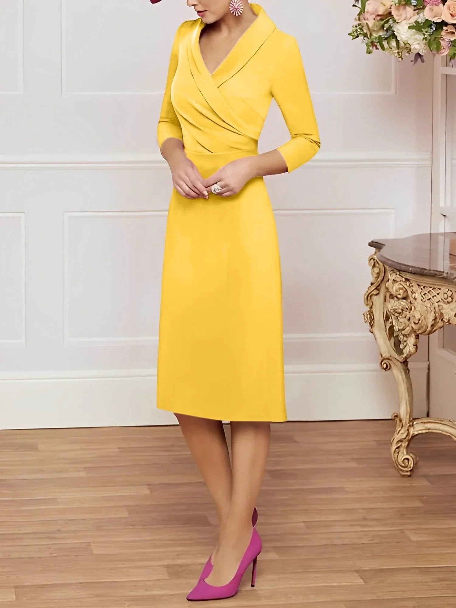 Sheath/Column V-Neck Knee-Length Mother of the Bride Dresses by Dreamylily
