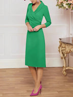 Sheath/Column V-Neck Knee-Length Mother of the Bride Dresses by Dreamylily