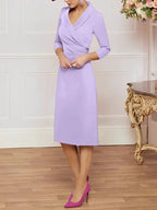 Sheath/Column V-Neck Knee-Length Mother of the Bride Dresses by Dreamylily