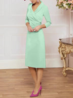 Sheath/Column V-Neck Knee-Length Mother of the Bride Dresses by Dreamylily