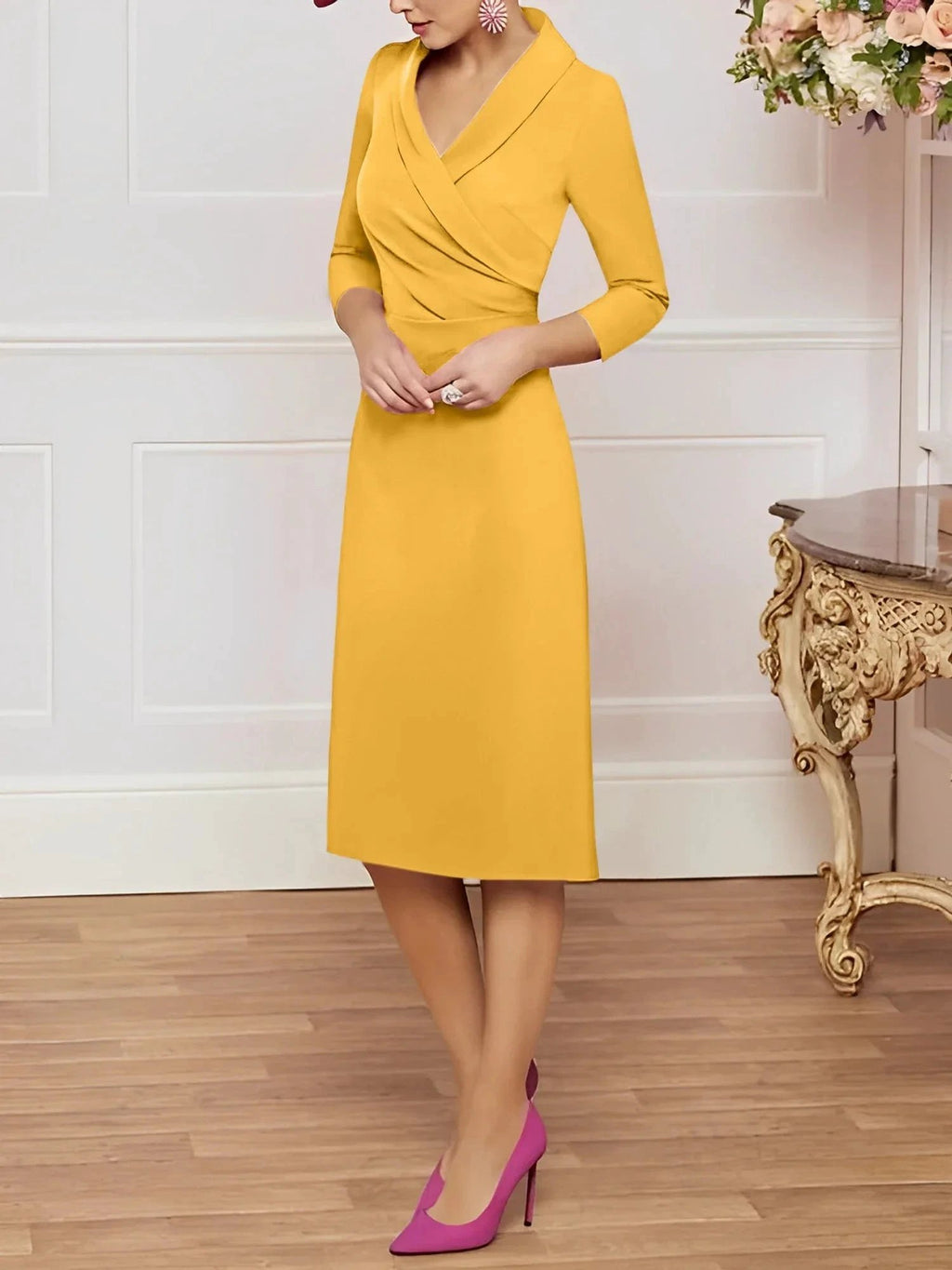 Sheath/Column V-Neck Knee-Length Mother of the Bride Dresses by Dreamylily
