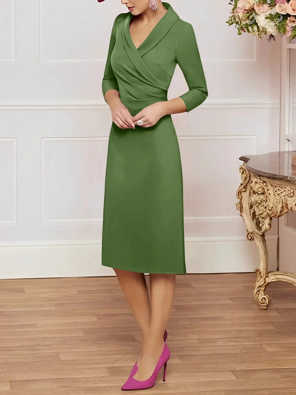 Sheath/Column V-Neck Knee-Length Mother of the Bride Dresses by Dreamylily