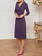 Sheath/Column V-Neck Knee-Length Mother of the Bride Dresses by Dreamylily