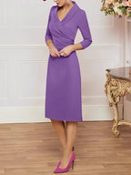 Sheath/Column V-Neck Knee-Length Mother of the Bride Dresses by Dreamylily