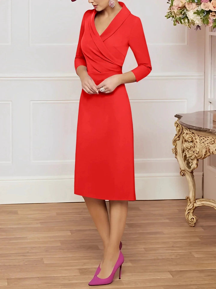 Sheath/Column V-Neck Knee-Length Mother of the Bride Dresses by Dreamylily