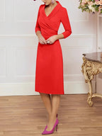 Sheath/Column V-Neck Knee-Length Mother of the Bride Dresses by Dreamylily