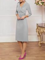 Sheath/Column V-Neck Knee-Length Mother of the Bride Dresses by Dreamylily