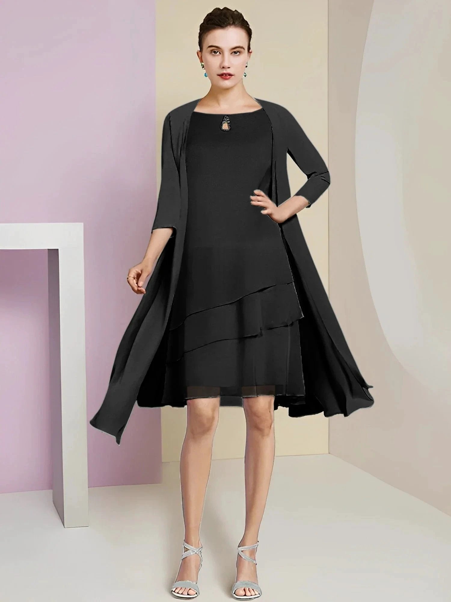 A-Line/Princess Jewel Neck Knee-Length Mother of the Bride Dresses by Dreamylily