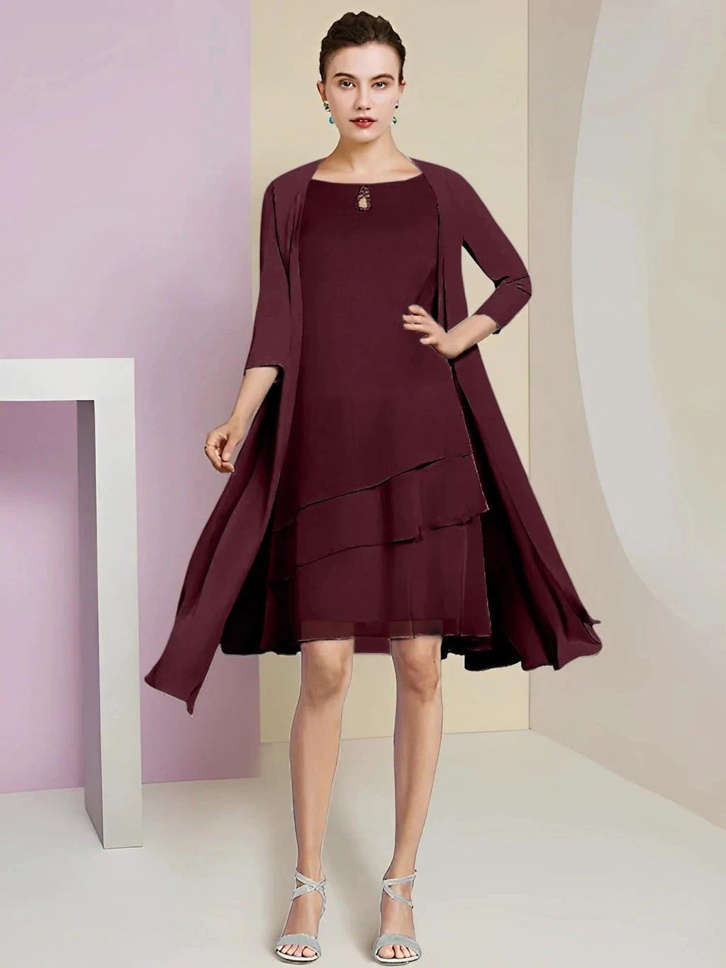 A-Line/Princess Jewel Neck Knee-Length Mother of the Bride Dresses by Dreamylily