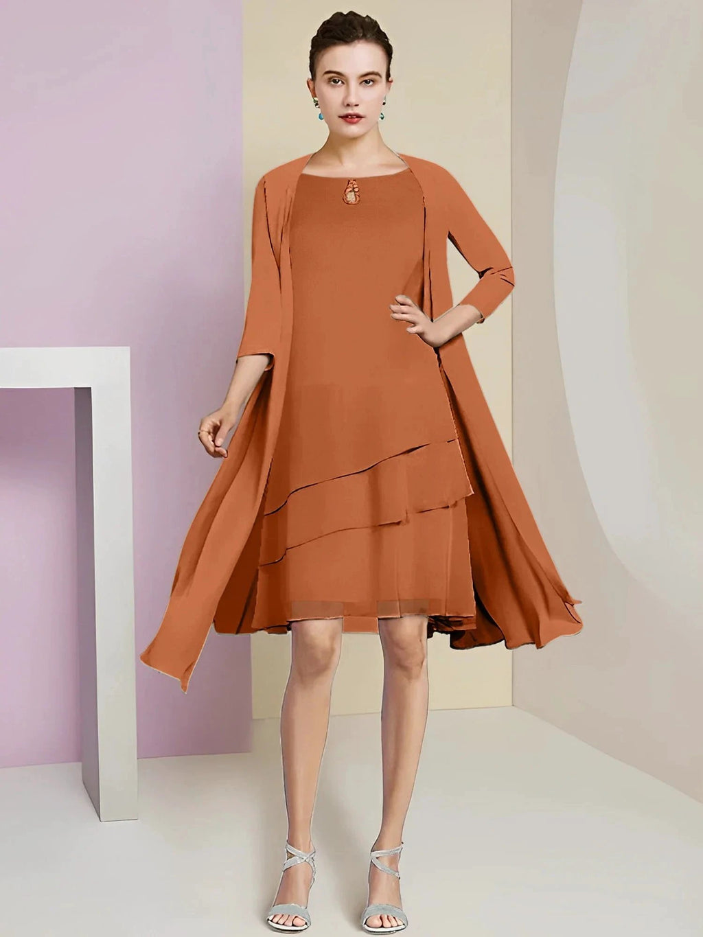 A-Line/Princess Jewel Neck Knee-Length Mother of the Bride Dresses by Dreamylily