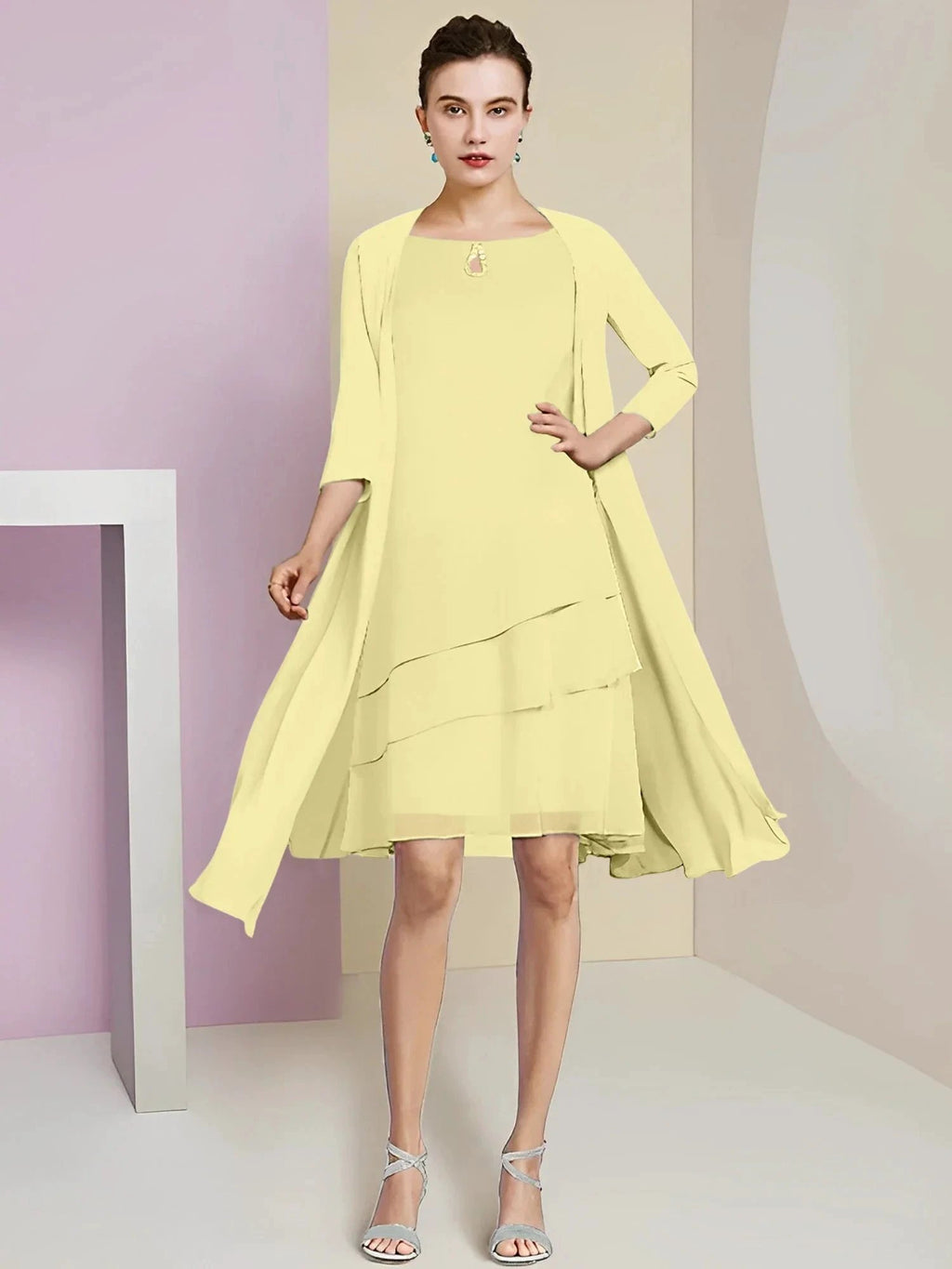 A-Line/Princess Jewel Neck Knee-Length Mother of the Bride Dresses by Dreamylily