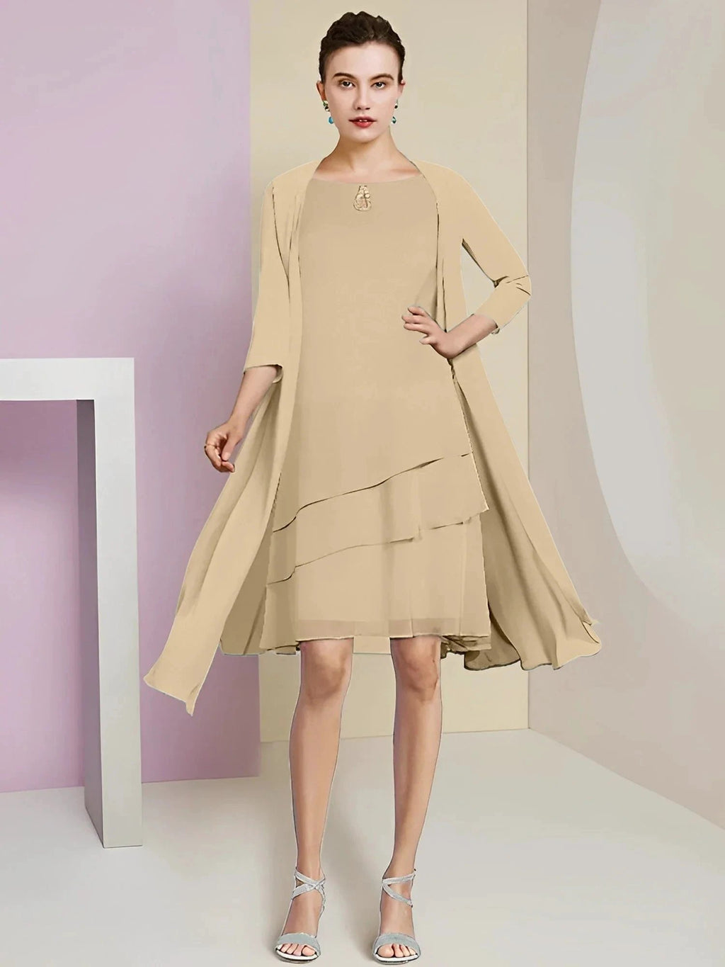 A-Line/Princess Jewel Neck Knee-Length Mother of the Bride Dresses by Dreamylily