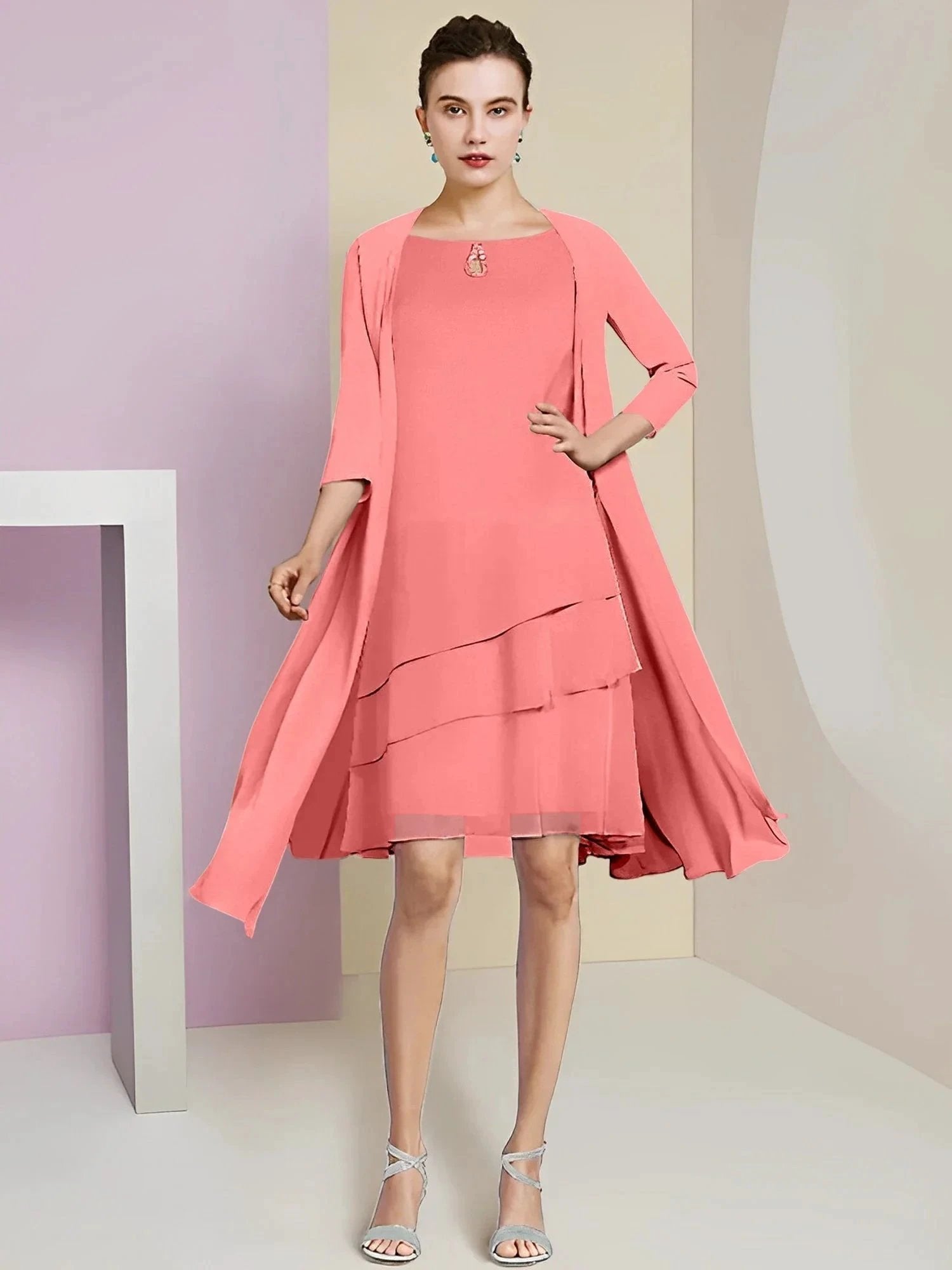 A-Line/Princess Jewel Neck Knee-Length Mother of the Bride Dresses by Dreamylily