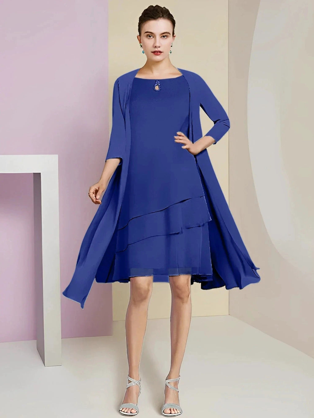 A-Line/Princess Jewel Neck Knee-Length Mother of the Bride Dresses by Dreamylily