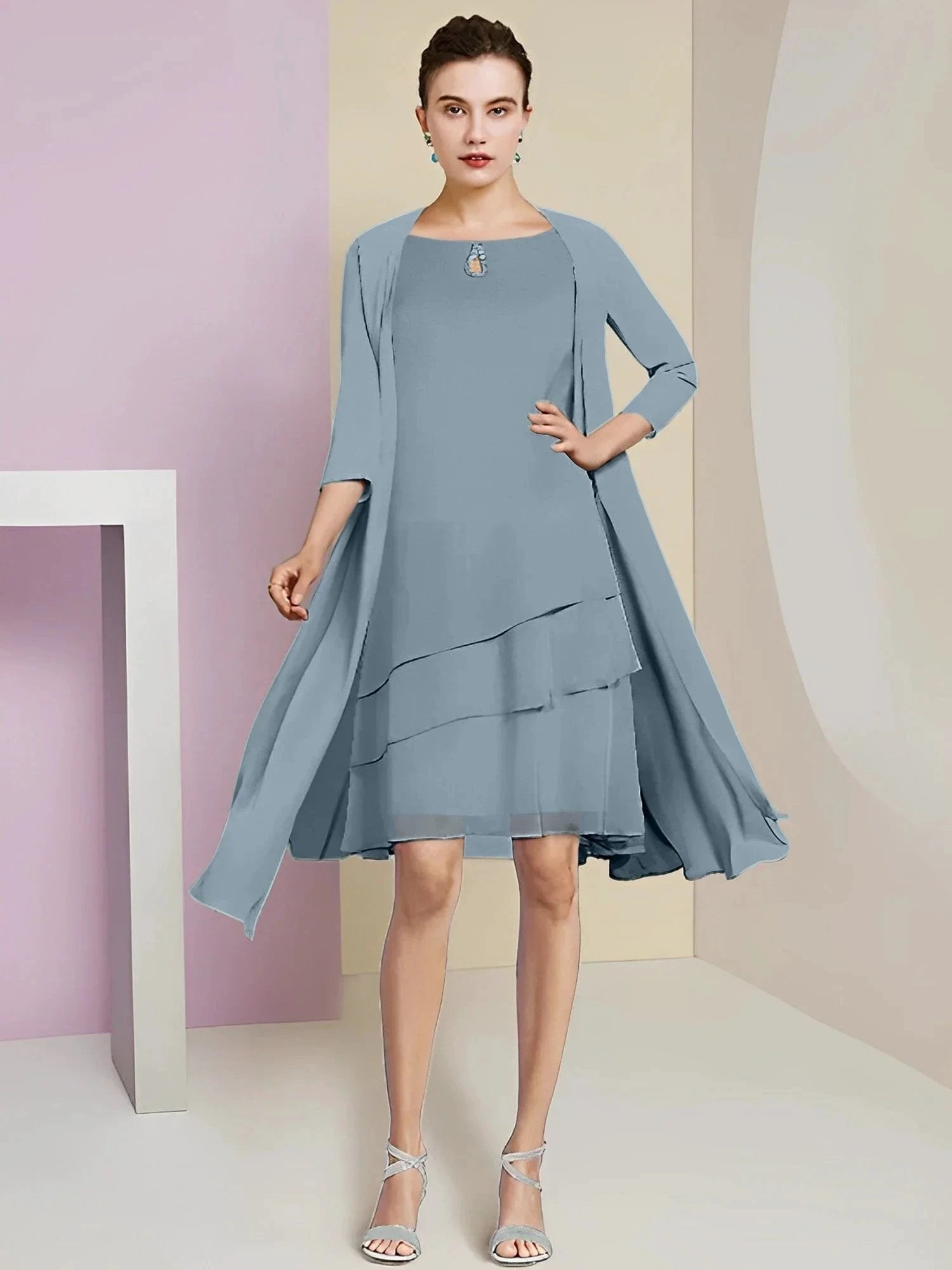 A-Line/Princess Jewel Neck Knee-Length Mother of the Bride Dresses by Dreamylily