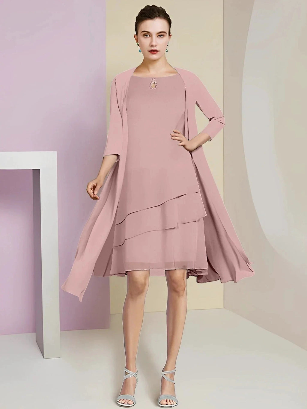 A-Line/Princess Jewel Neck Knee-Length Mother of the Bride Dresses by Dreamylily