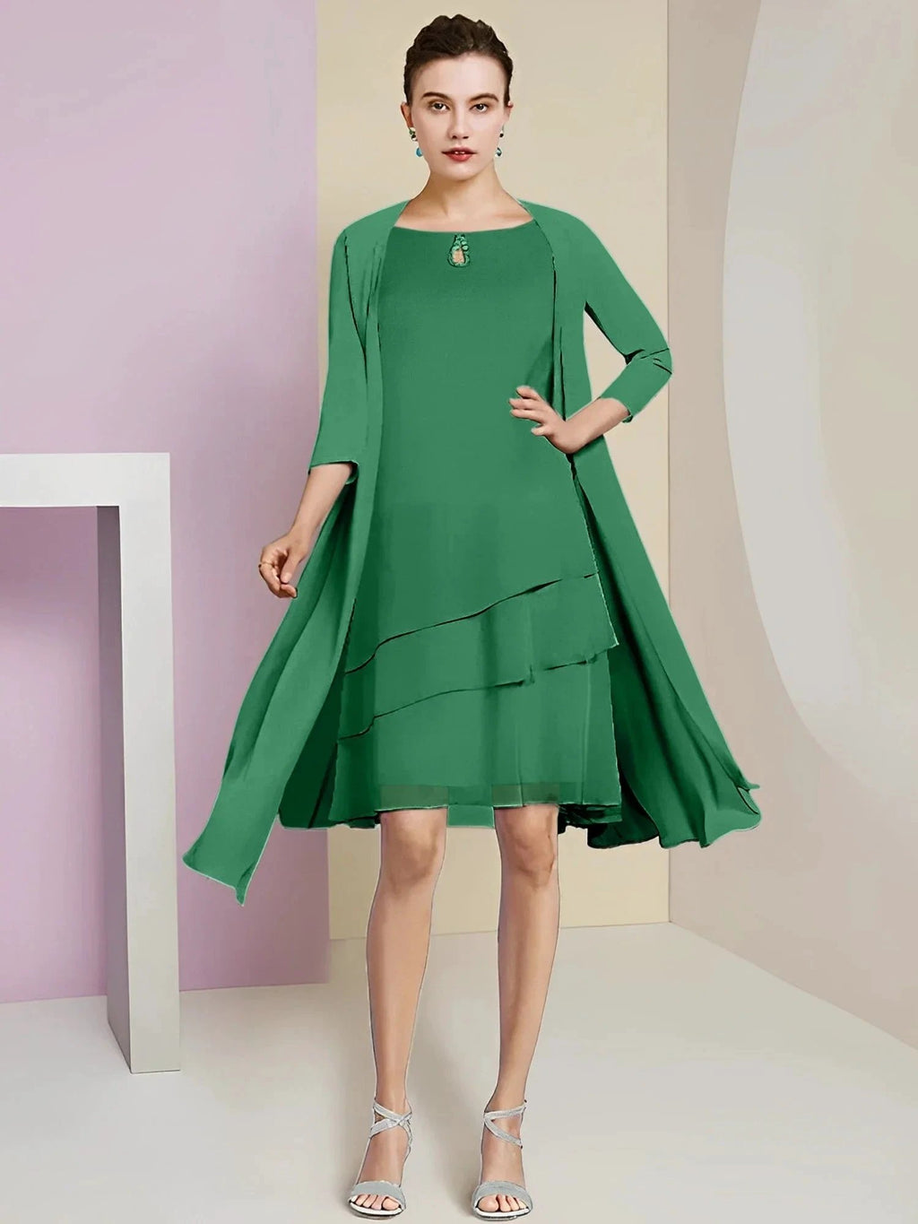 A-Line/Princess Jewel Neck Knee-Length Mother of the Bride Dresses by Dreamylily