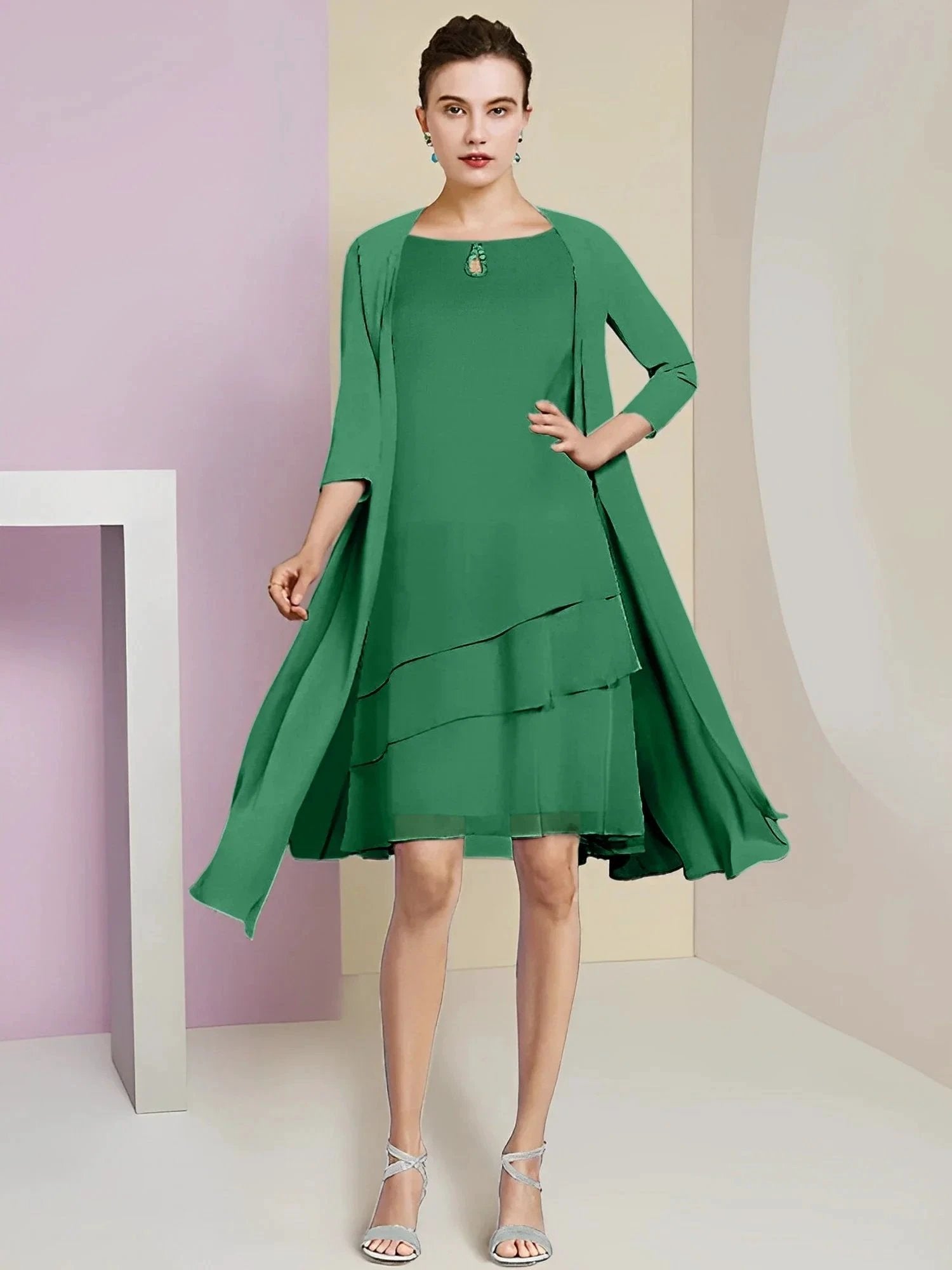 A-Line/Princess Jewel Neck Knee-Length Mother of the Bride Dresses by Dreamylily