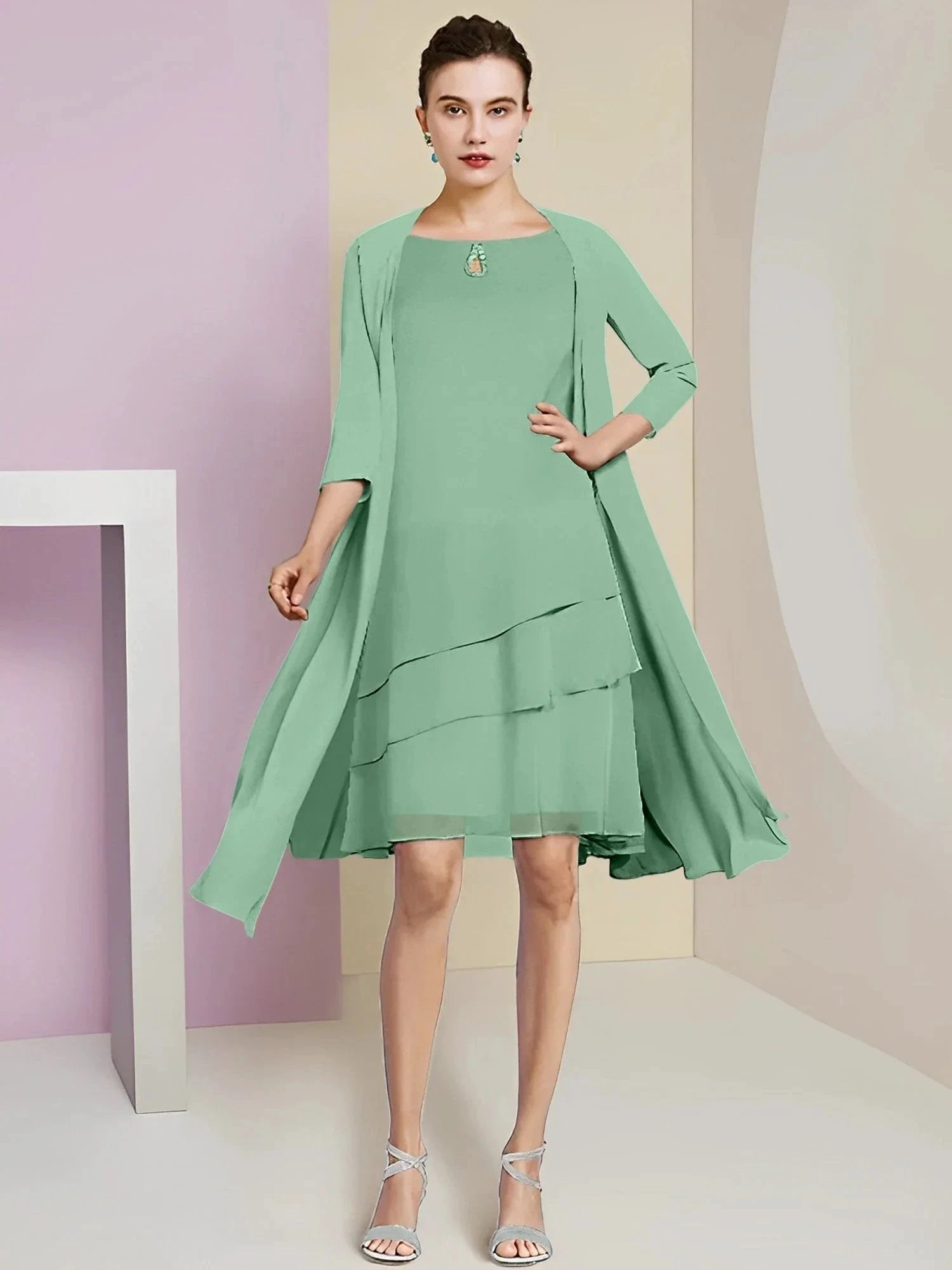A-Line/Princess Jewel Neck Knee-Length Mother of the Bride Dresses by Dreamylily