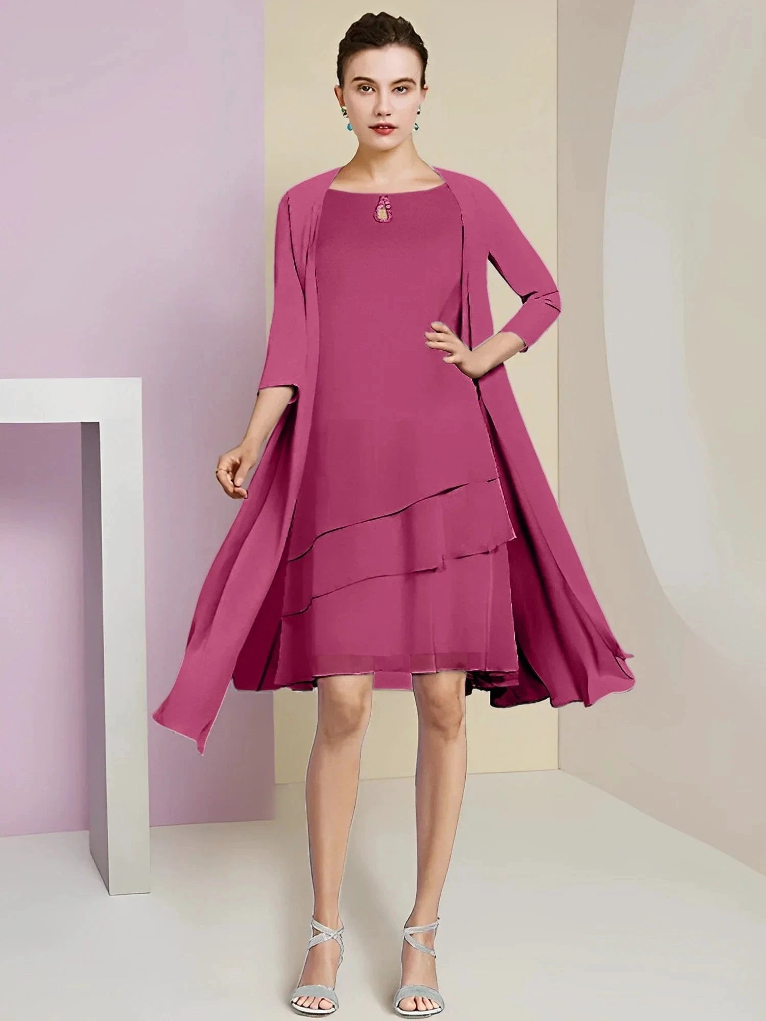 A-Line/Princess Jewel Neck Knee-Length Mother of the Bride Dresses by Dreamylily
