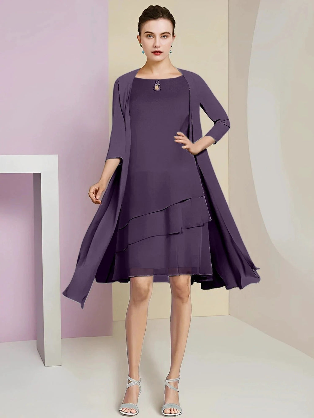 A-Line/Princess Jewel Neck Knee-Length Mother of the Bride Dresses by Dreamylily