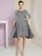 A-Line/Princess Jewel Neck Knee-Length Mother of the Bride Dresses by Dreamylily