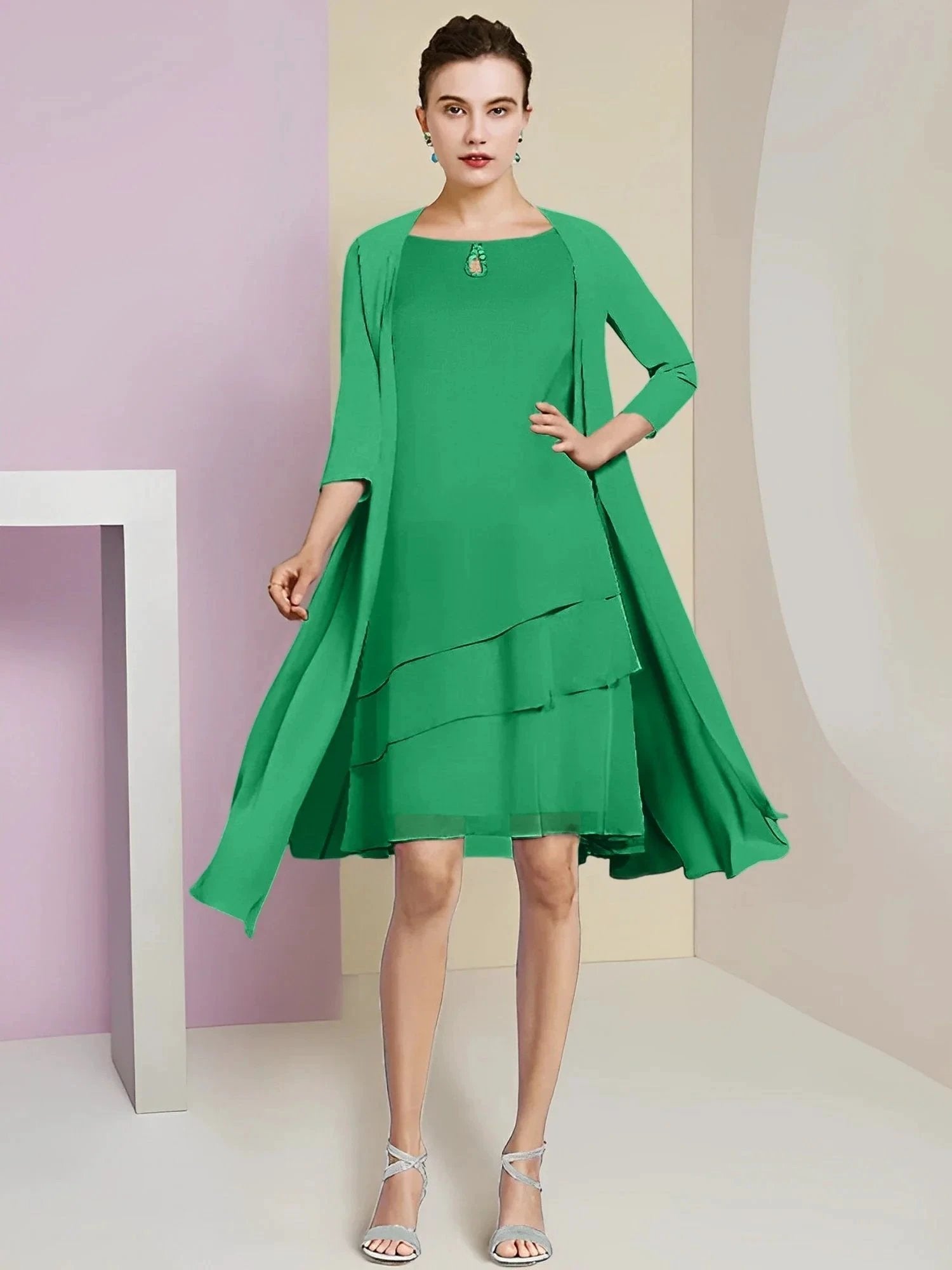 A-Line/Princess Jewel Neck Knee-Length Mother of the Bride Dresses by Dreamylily
