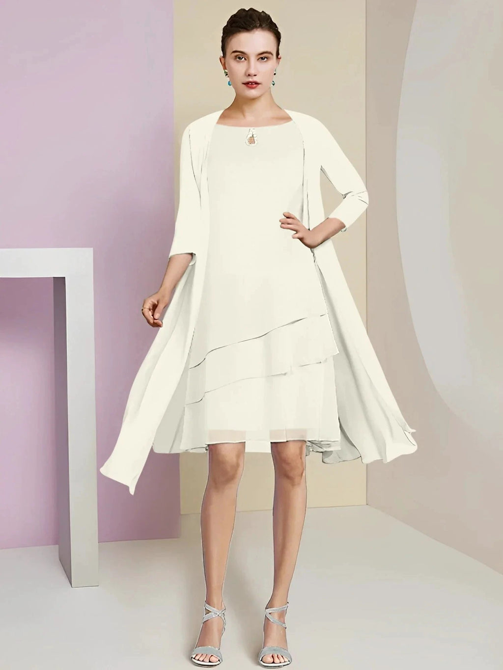 A-Line/Princess Jewel Neck Knee-Length Mother of the Bride Dresses by Dreamylily