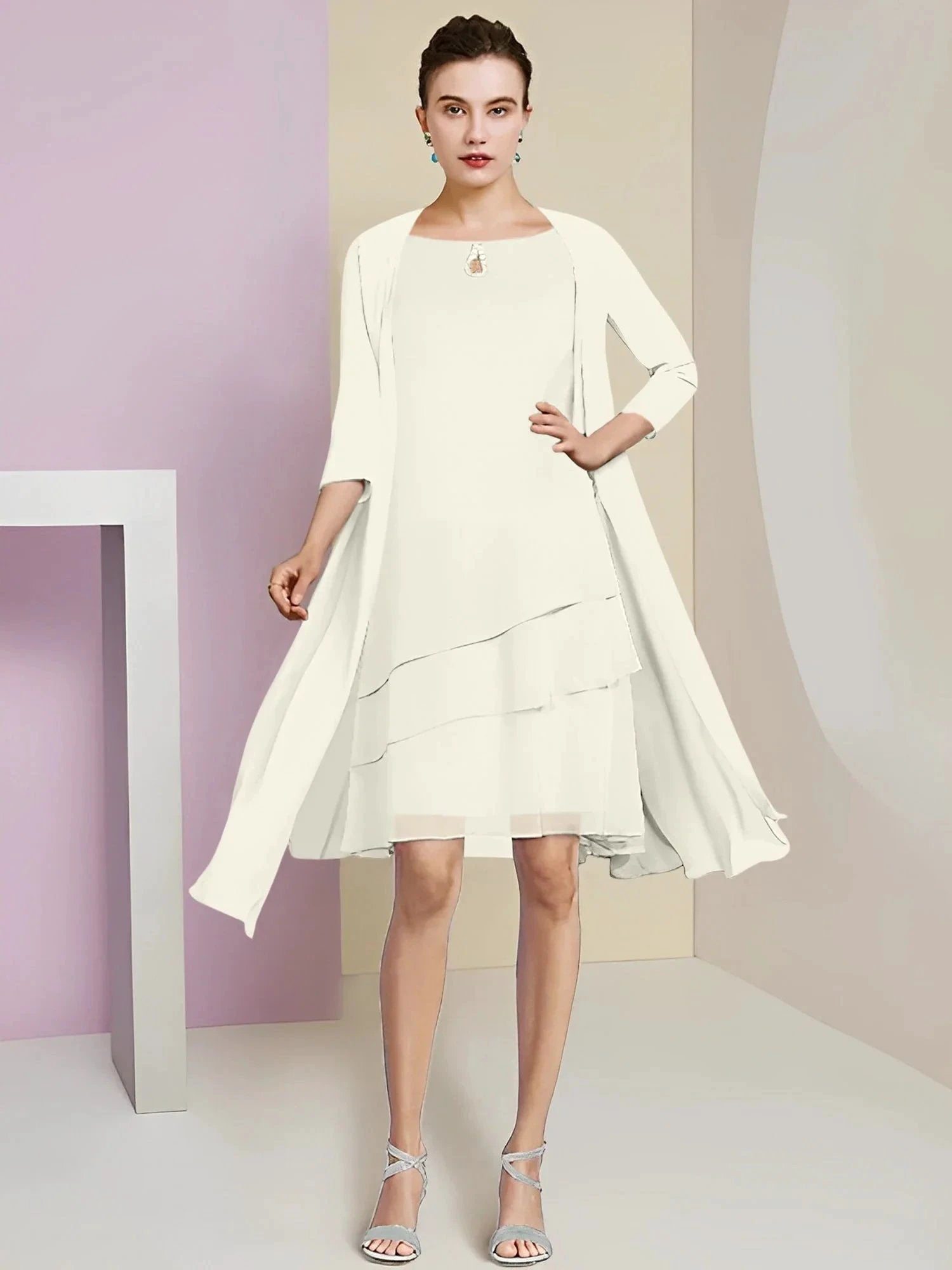 A-Line/Princess Jewel Neck Knee-Length Mother of the Bride Dresses by Dreamylily
